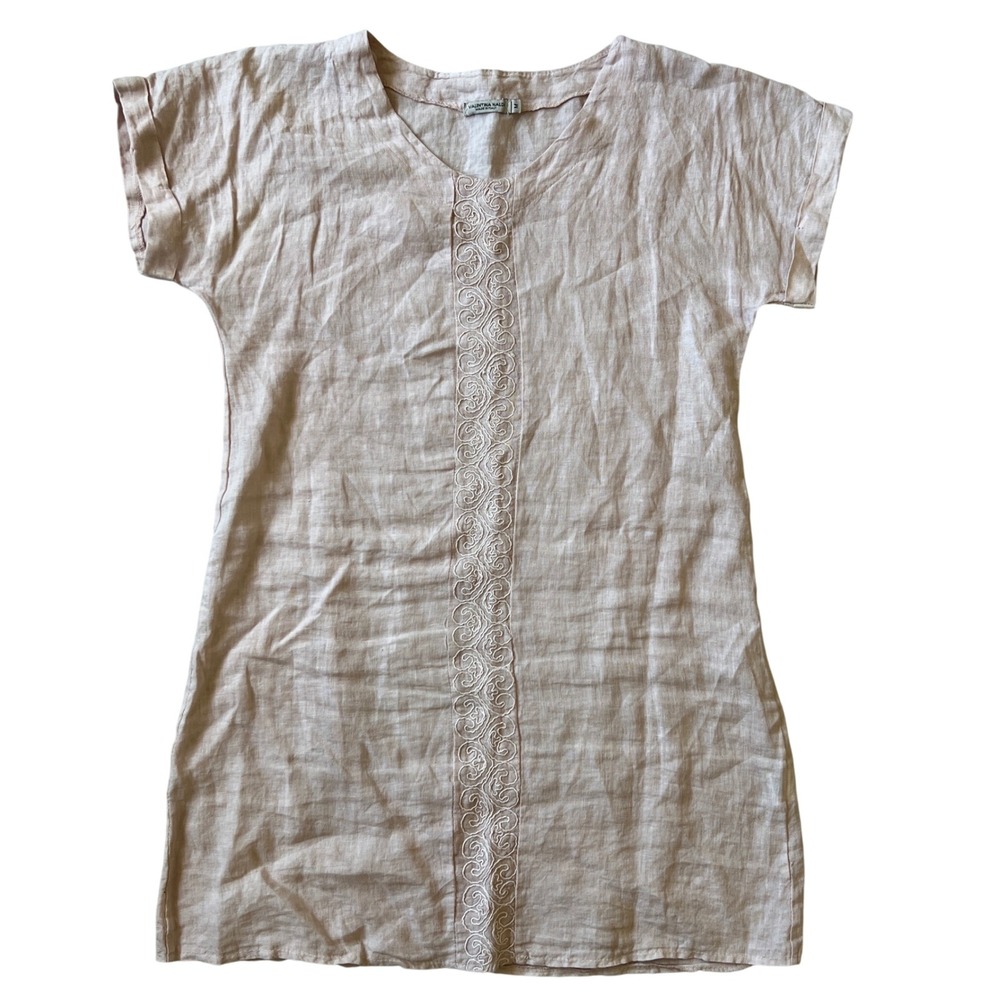 Valentina Naldi 100% Linen‎ Embroidered V-Neck Tunic Made in Italy Womens M